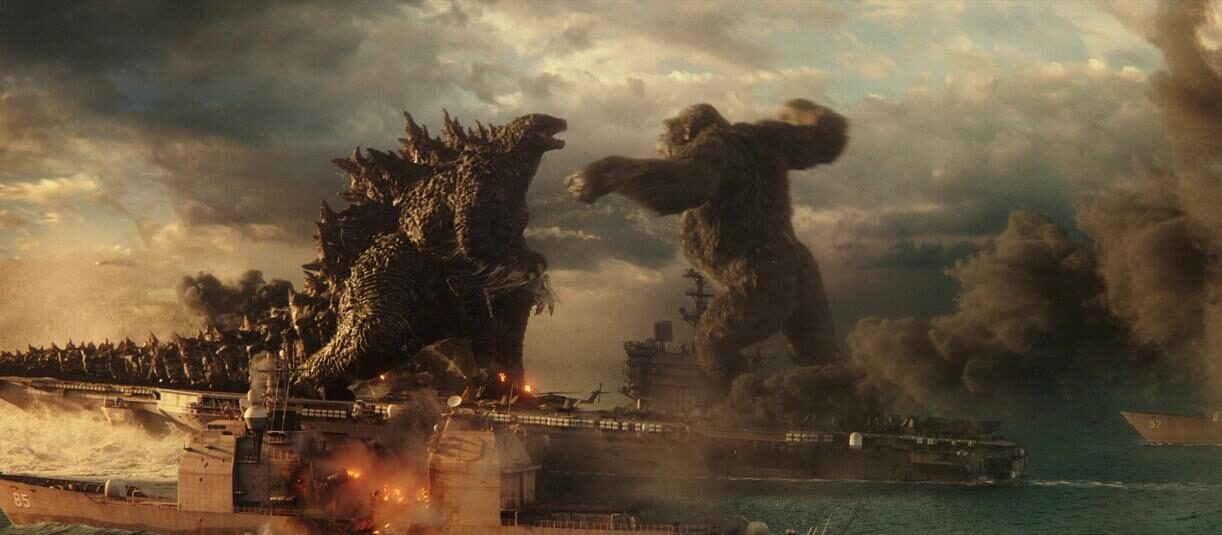 Godzilla and Kong Fight on an Aircraft Carrier